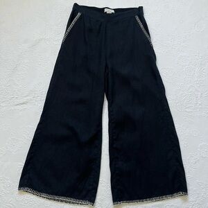 Rachel Zoe 100% Linen Black Pull On Cropped Wide Leg Pants MEDIUM